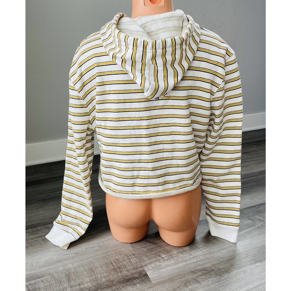 Cotton On Striped Cropped Hoodie Women’s Medium Yellow Gray White Pullover Sweat - Picture 2 of 5